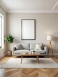 © Reza - Clean Modern Living Room Interior Design with Sofa and Blank Picture Frame
