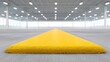 © BOJOShop - Yellow speed bump in a large bright empty warehouse with ceiling lights