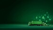© Passakorn - Circular Economy Concept – Waste Reduction and Sustainable Innovation, Illustration of a green garbage truck emitting waste icons against a dark background.