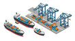 © Silent Vector - Modern isometric shipping port with cargo ships and cranes