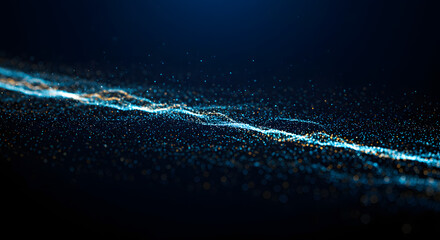 Abstract Particle Stream: A dynamic display of particles moves gracefully across a deep blue expanse, depicting the ever-evolving landscape of scientific exploration and technological progress.