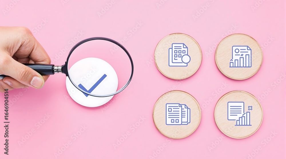 Audit and compliance checklist with magnifying glass for business ...