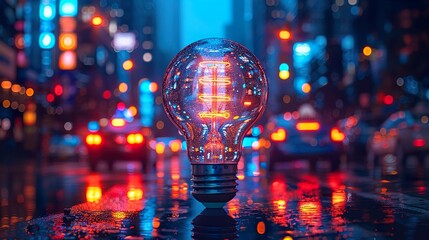 Wall Mural - light bulb glowing electric lamp illumination energy concept