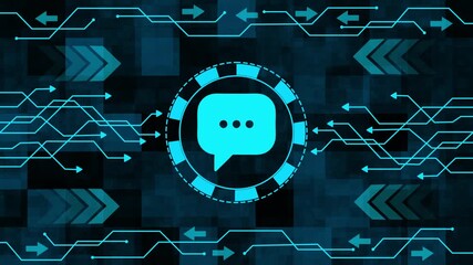 Digital communication network data flow with chat icon and arrows technology concept