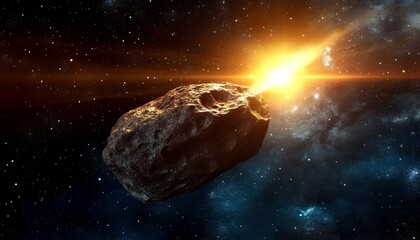 Wall Mural - dramatic dark celestial asteroid plunging through star field in a mysterious space environment