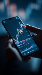 ai concept, Businessman using a smartphone app to buy or sell shares of stock market. Investment concept