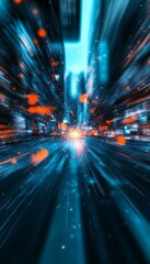Canvas Print - dynamic futuristic cityscape with colorful light trails and abstract data patterns for innovation