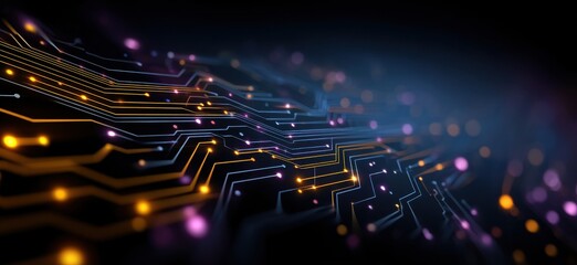 Wall Mural - abstract circuit board design on a dark background with vibrant glowing lines