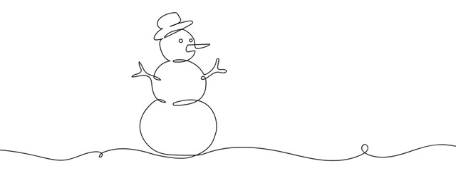 Wall Mural - Continuous hand drawn line of snowman, isolated on transparent background, editable stroke.