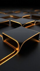 Canvas Print - elegant 3d design with modern dark black and gold geometric patterns for luxurious backdrops