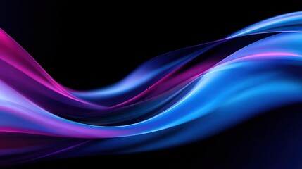 Wall Mural - abstract wave patterns in vibrant pink and blue hues flowing against a black background, creating a 