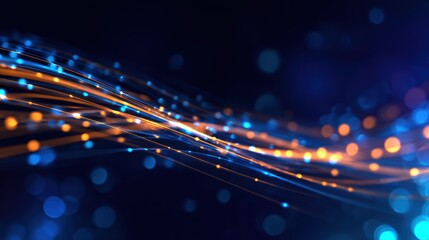 Wall Mural - abstract digital background featuring vibrant blue and orange light trails with a bokeh effect