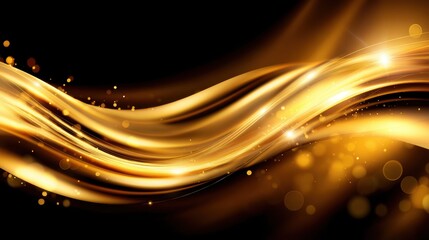 Wall Mural - abstract golden wave with shimmering light effects on a black background, creating a dynamic visual 