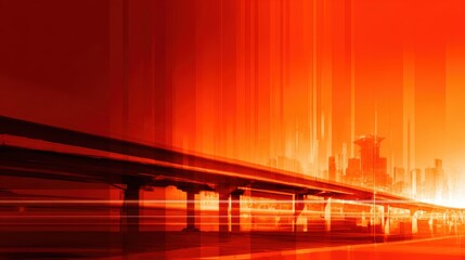 Wall Mural - vibrant urban skyline at sunset with dynamic light trails and silhouettes of buildings in the backgr