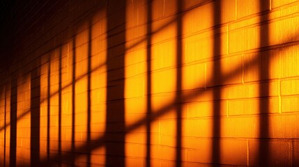 Wall Mural - shadows cast by window panes on a warm orange wall, creating an abstract pattern in the background