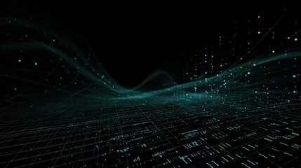 Waves of digital information concept - binare code background.