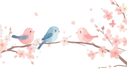 a cute vector illustration of two love birds on a tree branch with a heart and a flower, perfect for