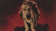 © ink drop - Classic pulp fiction style 1950s woman screaming in terror with red vintage horror poster aesthetic