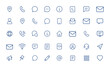 © Vintage Studio - Editable vector communication icons: minimalist linear contact pictograms featuring location, call, chat, info, address, and messaging symbols for modern UI design, mobile apps, and websites
