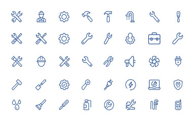 Minimalist maintenance icons for work, repair, industrial tools, and service. Editable vector illustration featuring tool icons for mechanical, construction, technical use and more.