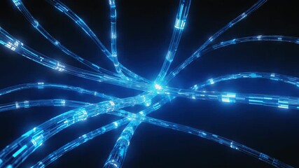 Wall Mural - glowing fiber optic cables transmitting digital information through cyberspace, creating a vibrant, 