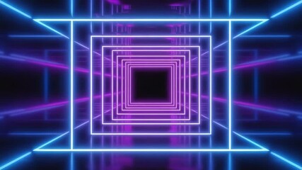 Wall Mural - glowing purple and blue neon lights create a mesmerizing tunnel, inviting viewers into a captivating