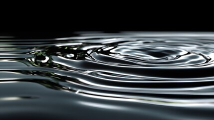 Wall Mural - Abstract Water Ripples On A Calm Black Surface Reflecting Light And Creating Patterns