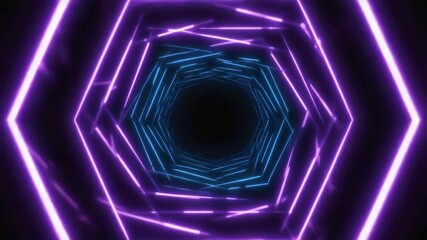 Wall Mural - purple and blue neon lights form a hexagonal tunnel, creating a futuristic corridor effect, ideal fo