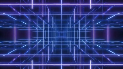 Wall Mural - glowing neon grid tunnel creates a futuristic perspective, suggesting digital pathways, cyberspace n