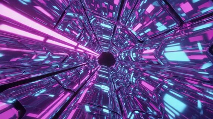 Wall Mural - futuristic metallic tunnel with glowing pink and blue neon lights creates an otherworldly atmosphere