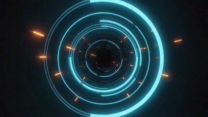 Wall Mural - bright neon circles are forming a futuristic tunnel effect with light trails, ideal for technology, 