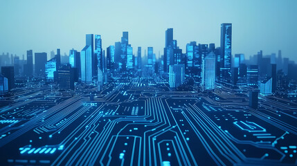 Wall Mural - Futuristic Cityscape on a Circuit Board