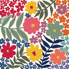Wall Mural - hand-drawn colorful botanical pattern element, vector doodle floral background, minimal botanical ar