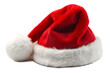 © Taslima - A red santa claus hat with white trim and pompom, tilted to the side, isolated on a transparent background, embodying christmas cheer
