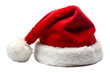 © Taslima - A single red santa hat with white fur trim and a fluffy pompom, isolated on a transparent background