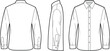 © merajul - Men’s long sleeve dress shirt front, side, and back view, formal wear template, fashion design outline, technical flat vector illustration