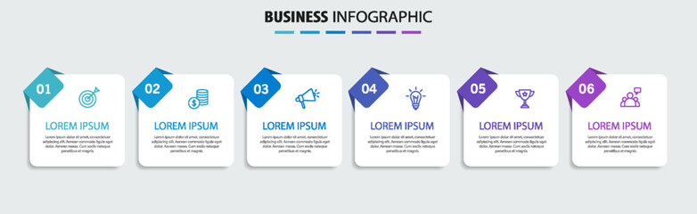 Wall Mural - infographic design business template with 6 options, steps. can be used for workflow layout, diagram