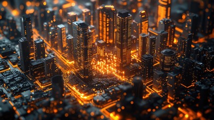 Wall Mural - Glowing Futuristic Cityscape: Illuminated Circuitry and Architectural Marvels.