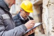 © Maryna - Code Enforcement: A Building Inspector with Notepad and Hard Hat Examining Incomplete Stucco