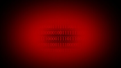 Red digital binary code illuminated on a dark red background data technology