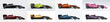 © master1305 - Grid of eight Formula One race car models in side profile showcases diverse palette of colors against light background. Formula one, sport, race car model