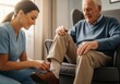 © Anna - Nurse assisting elderly man with shoes in comforting home setting