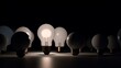 © Saabiq - Light bulbs with glowing one different idea, Creativity and innovation ideas concept, Leadership, innovation, great idea and individuality concepts, Generative AI