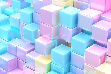 Canvas Print - Abstract Pastel Cubes: Iridescent, Glossy 3D Render, Dreamy Mood