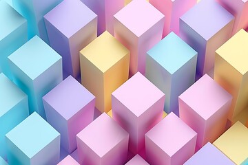 Canvas Print - Abstract Pastel Cube Cityscape: Soft, Dreamy 3D Render of Geometric Shapes.