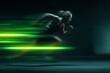 © ThaJeeRa - A powerful, athletic figure is captured in a dynamic running pose, with streaks of green light illustrating incredible speed and motion.