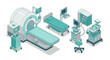 © Ophelia - Modern isometric medical equipment set with ct scanner and hospital furniture