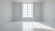 © Lasvu - Empty room with large window and white walls, bright natural light interior. Minimalist and spacious.