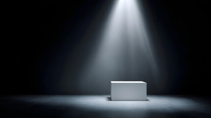 Wall Mural - empty white podium under a single spotlight in a dark studio setting