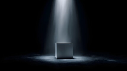 Wall Mural - Empty display cube with spotlight beam showcasing a product